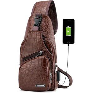 Leather Sling Bag Mens Crossbody Bag Chest Bag Sling Backpack for Men